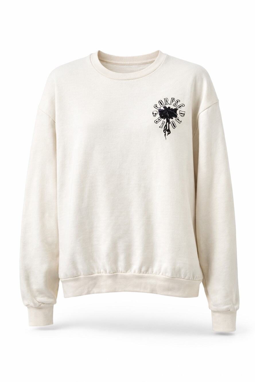 Tim Burton Corpse Bride Graphic Sweatshirt XL Cream Goth Cozy Pullover